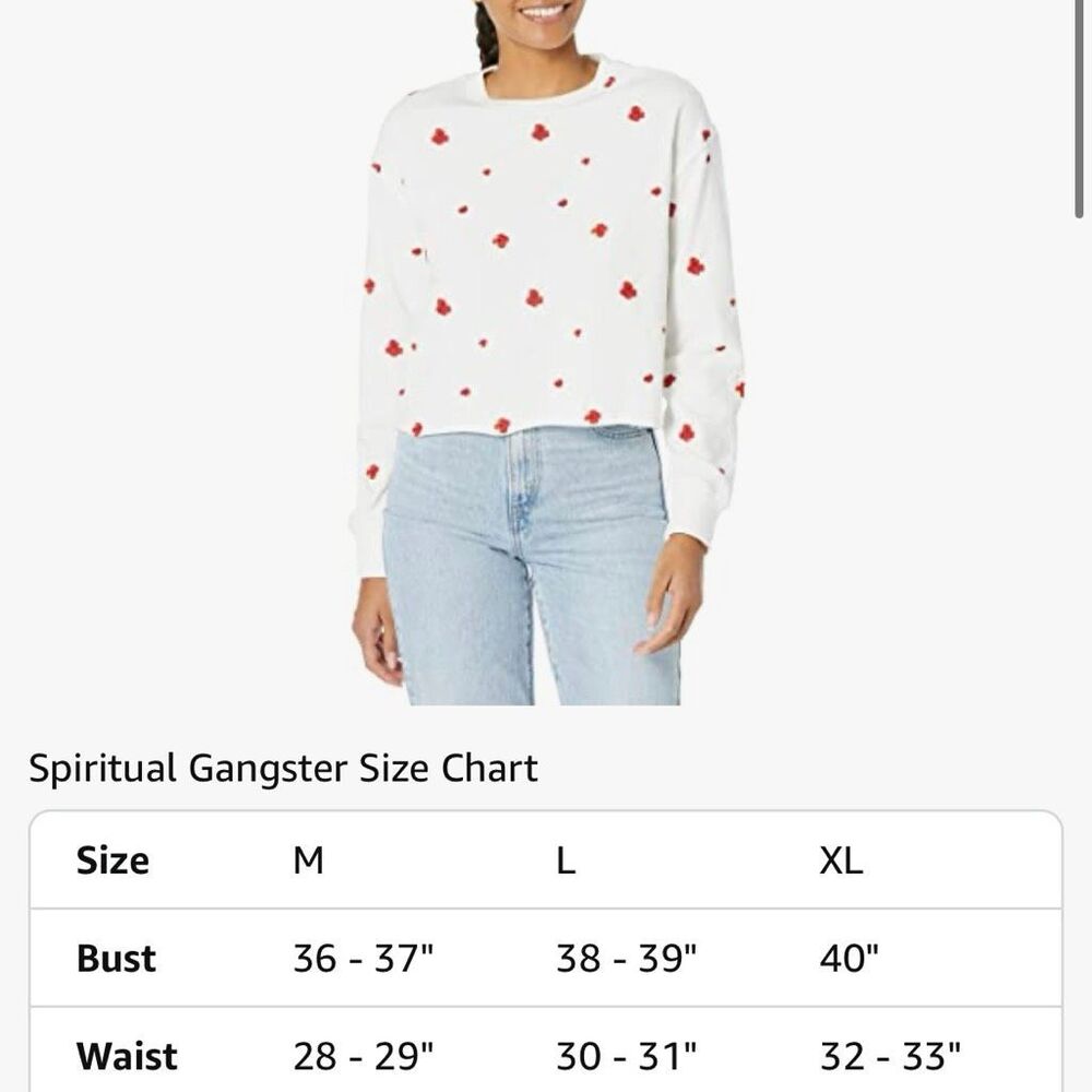 Spiritual Gangster Mazzy Cropped Floral Embroidered Sweatshirt Sz‎ M - Picture 5 of 5